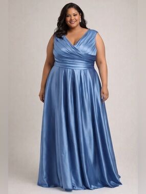Missacc Elegant Blue Satin Dress